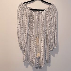 Boutique Off the Shoulder Romper Long Sleeve Navy White Size Medium Small